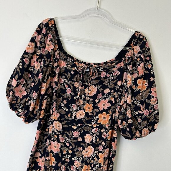 Old Navy Floral Midi Dress Women’s Size XL Puff Sleeves Smocked - Picture 3 of 9